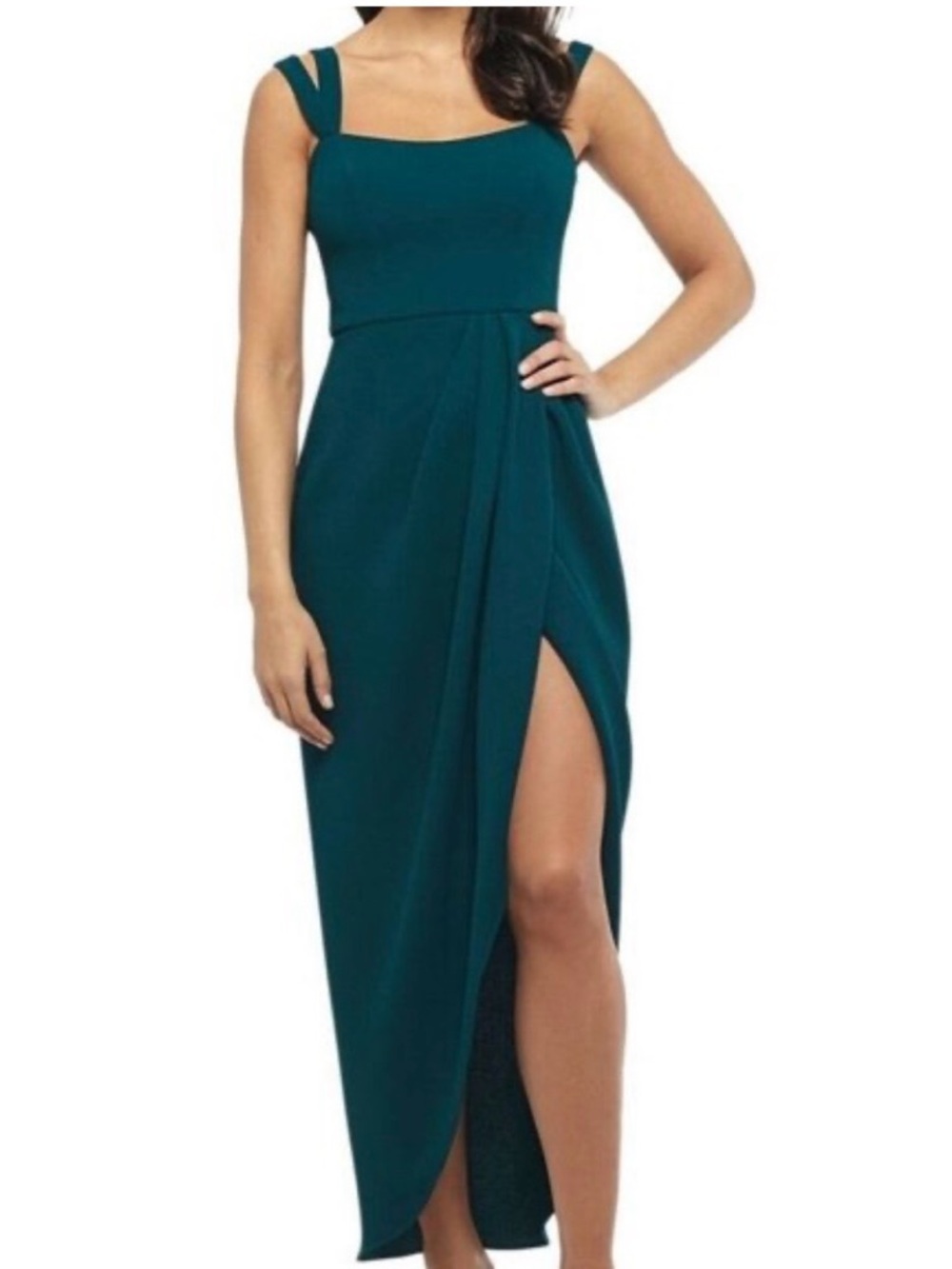Xscape Elegant Teal Split Maxi Dress with Square Neck